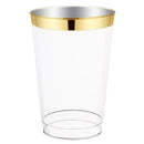 12 oz Gold Rimmed Plastic Cups-100 pack | Clear Disposable Cups with Golden Rims | Drinking Party Supplies | Glassware for Wedding Reception, Baby Shower, and Parties