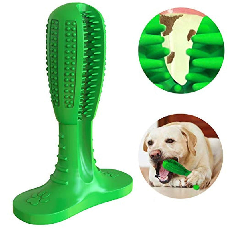 Wisedom Dog Toothbrush Stick-Puppy Dental Care Brushing Stick Effective Doggy Teeth Cleaning Massager Nontoxic Natural Rubber Bite Resistant Chew Toys for Dogs Pets (Green-Small)