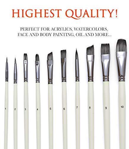 DUGATO Artist Paint Brushes Set 10pcs for Acrylic Oil Watercolor Gouache Paint by Numbers, Art Face and Body Professional Miniatures Painting Kits with Anti-Shedding Synthetic Nylon Tips Paintbrushes
