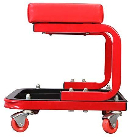 Torin Big Red Rolling Creeper Garage/Shop Seat: Padded Mechanic Stool with Tool Tray, Red