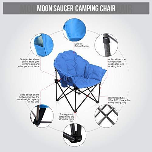 Camping World Reclining Folding Oversized Moon Saucer Chair with Cup Holder for Camping, Hiking - Saucer Support 500 LBS