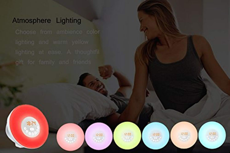 Wake up Light with Sunrise Digital alarm clock- with Multi-Colorful Night Light, 6 Nature Sounds, FM Radio,Digital Clock,Sunrise and Sunset Simulation Perfect Suit for Adults and kids-Gift Set