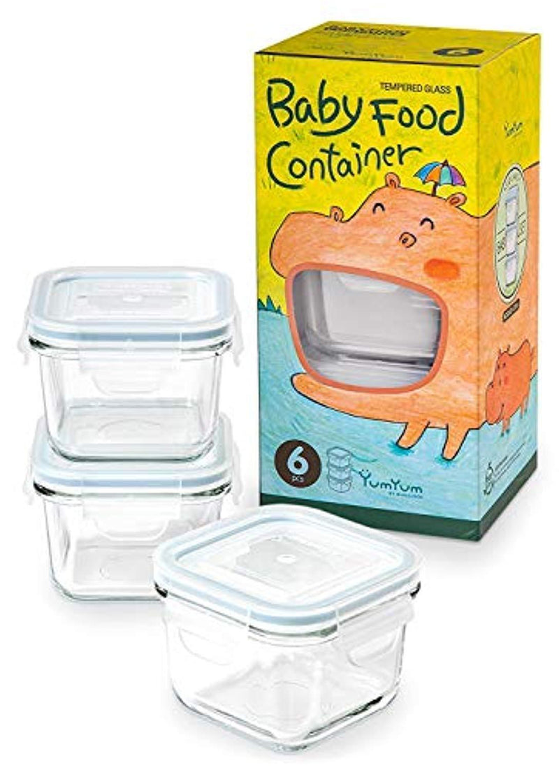 Glasslock 6pcs Set Yum Yum Eco Friendly Airtight Spill Proof Baby Meal Food Storage Container Square 210ml