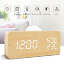 BlaCOG Alarm Clock Digital Desk Wooden Alarm Clock Upgraded with Time Temperature, Adjustable Brightness, 3 Set of Alarm and Voice Control - Bamboo