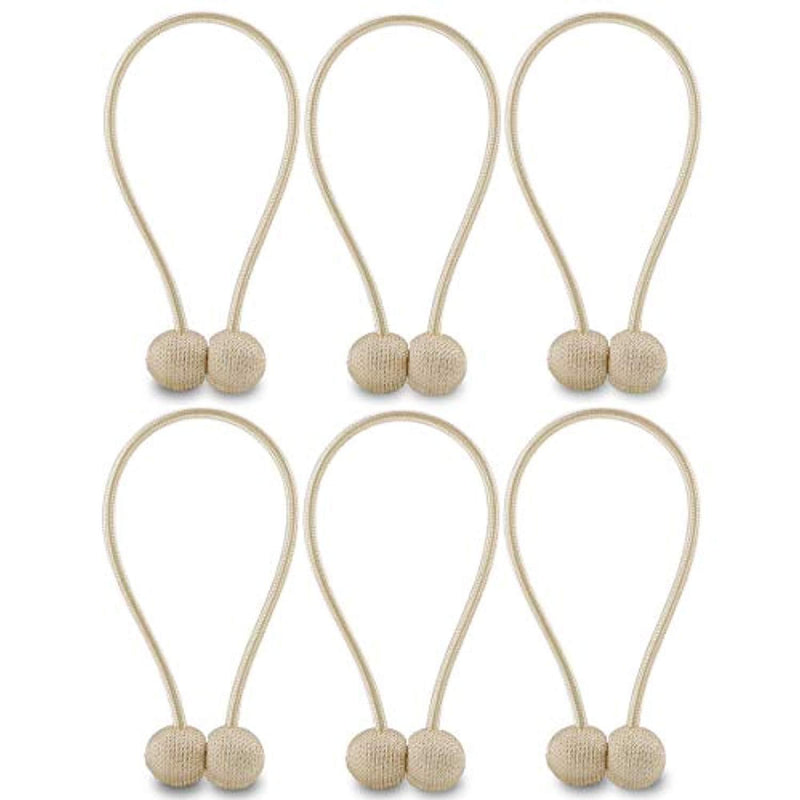 NZQXJXZ Curtain Tiebacks Magnetic, Drape Holders Holdbacks Decorative Weave Rope Clips Window Sheer Blackout Panels Home Office, Beige (Pack of 6)