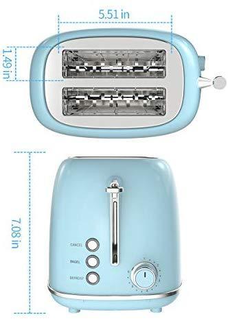 2 Slice Toaster Retro Stainless Steel Toaster with Bagel, Cancel, Defrost Function and 6 Bread Shade Settings Bread Toaster, Extra Wide Slot and Removable Crumb Tray, Blue by Keenstone