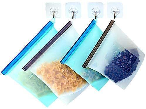 PENGKE Reusable Food Storage Bags,Large BPA FREE PEVA Ziplock Sandwich Bag,Airtight Leakproof Washable Freezer Bags for Lunch,Meal Prep,Snack,Fruit,Cereal,Include 2PCS 50oz and 4PCS 30oz