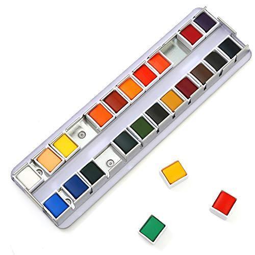 DUGATO Watercolor Paint, Set of 24 Assorted Vibrant Colors (in Tin Box) with Water Brush Pen for Artists, Art Painting, Ideal for Watercolor Techniques