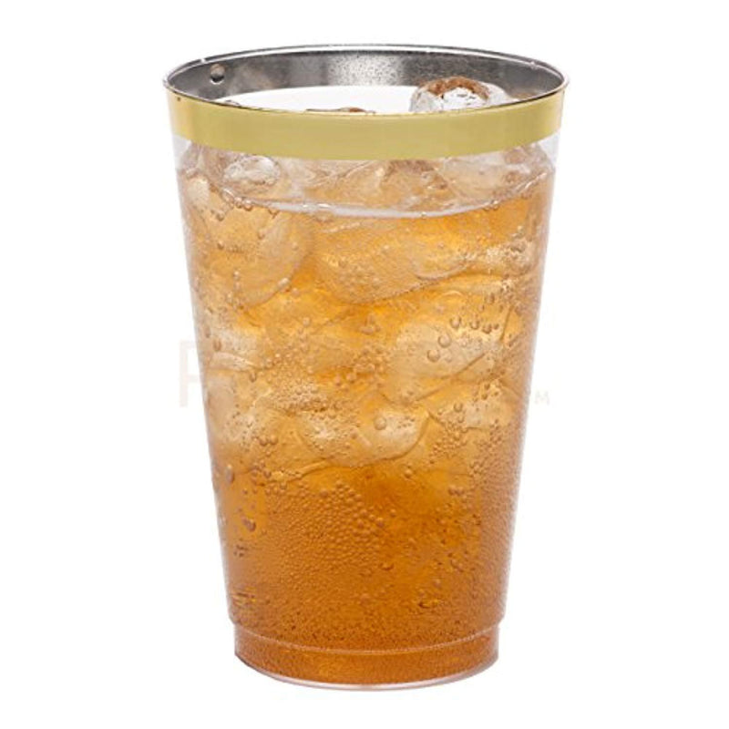 DRINKET Gold Plastic Cups 14 oz Clear Plastic Cups / Tumblers Fancy Plastic Wedding Cups With Gold Rim 50 Ct Disposable For Party Holiday and Occasions SUPER VALUE PACK