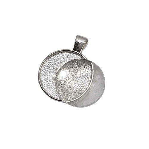 Miraclekoo 20 Set Silver Plated Round Bezel Pendant Trays with Glass Dome Tiles Cabochon 25 mm Blanks Cameo Bezel Cabochon Settings