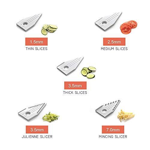 Mandoline Slicer w/ 5 Blades - Vegetable Slicer - Food Slicer - Vegetable Cutter - Cheese Slicer - Vegetable Julienne Slicer with 5 Surgical Grade Stainless Steel Blades (White)