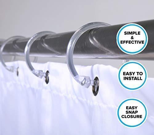 SlipX Solutions White Premium Plastic Shower Rings Provide Effortless Gliding on Standard Shower Rods (Set of 12, Easy Snap Closure, BPA-Free Plastic)