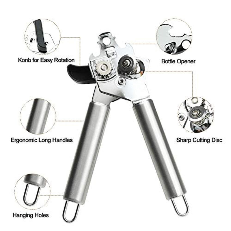 Can Opener Manual,Food-Safe Stainless Steel Can Openers Fit for Veriety Cans,Built in Bottle Opener with Easy Turn Big Knob and Ergonomic Anti Slip Handles,Ideal for Seniors and Arthritis (c20)