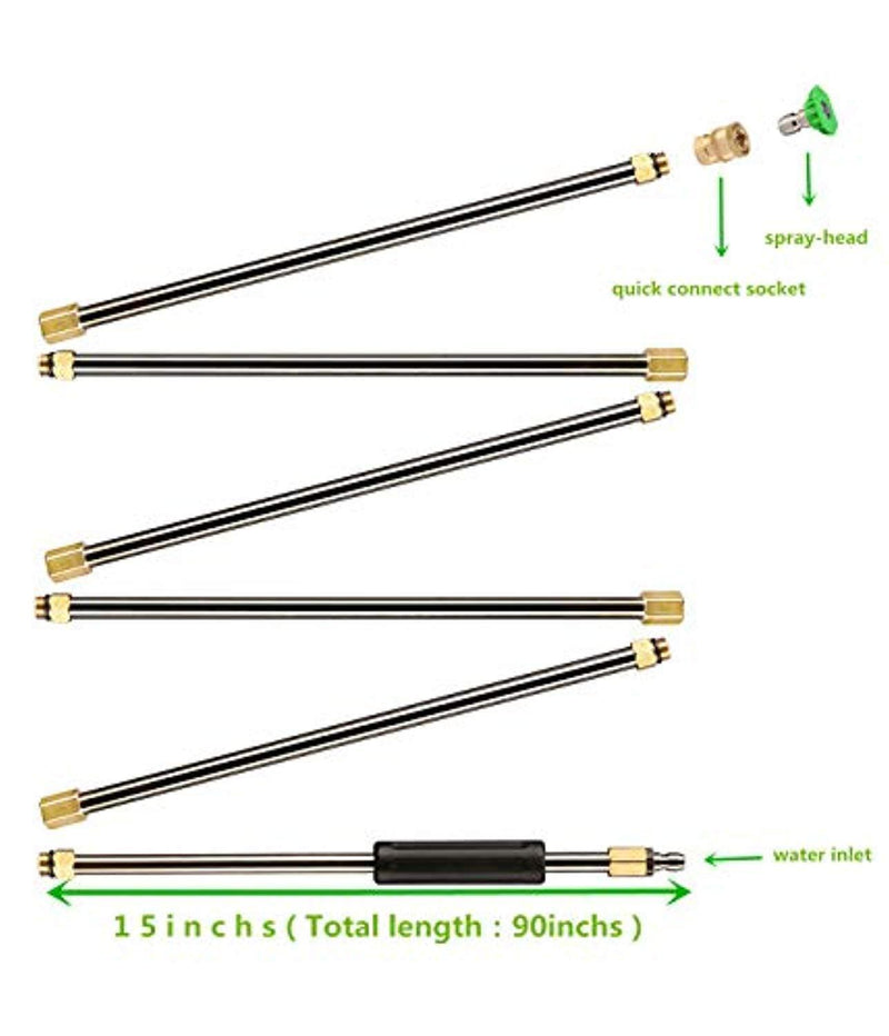 Sumnew Tech 6 PCS Stainless Steel Pressure Washer Extension Wand, 7.5-Feet Replacement Lance, 1/4’’ Quick Connect, 90 inches in Total,4000 PSI