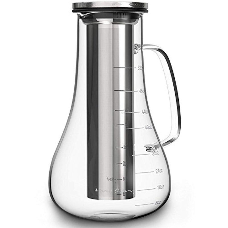Cold Brew Coffee Maker - Glass Cold Brew Maker Pitcher 52 oz - Iced Coffee Maker Brewer Kit - Works Even as Large Cold Press Coffee Maker Pot or Hot Iced Tea Maker Infuser Carafe - Coffee Lovers Gift
