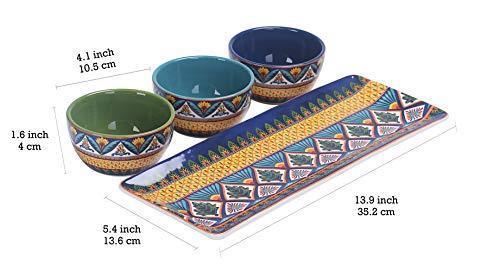 Bico Red Spring Bird Ceramic Dipping Bowl Set (13oz bowls with 14 inch platter), for Sauce, Nachos, Snacks, Microwave & Dishwasher Safe, House Warming Birthday Anniversary Gift