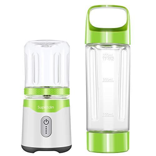 Supkitdin Personal Portable Blender for Shakes and Smoothies,with 2 FDA Approved Cups, Rechargeable, Powerful 6 Blades for Superb Mixing(Green) Green Green