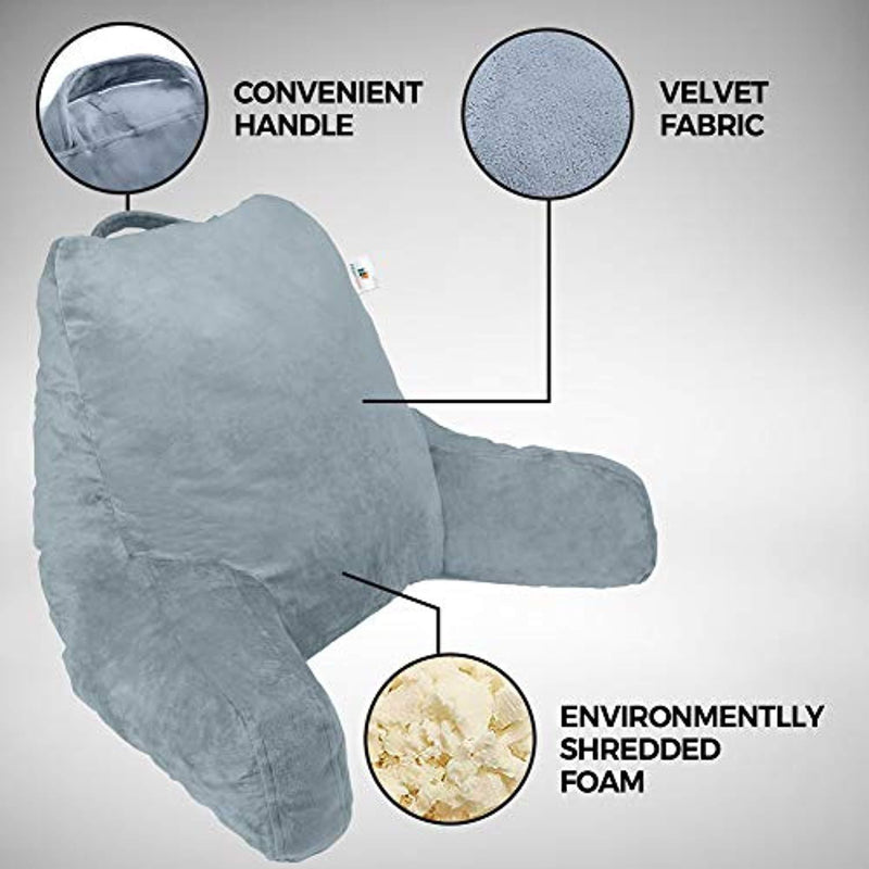pillow palace Large Plush Reading Pillow | Shredded Foam Bedrest Pillow with Armrests | Great for Adults, Teens, Kids, Pregnant Woman | Neck, Upper Back, Lumbar, Coccyx Lower Back Support Cushion