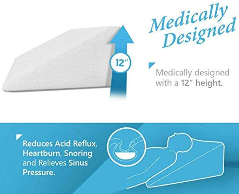 Cushy Form Bed Wedge Pillow with Memory Foam Top by Best for Sleeping, Reading, Rest or Elevation - Breathable and Washable Cover (12 Inch Wedge, White)