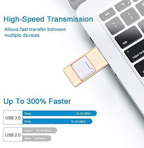 Sunany Flash Drive for iPhone 128GB, Lightning Memory Stick External Storage for iPhone/PC/iPad/Android and More Devices with USB Port (128GB Pink)