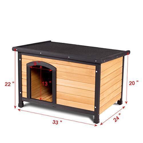 Tangkula Wooden Dog House Outdoor & Indoor Large Pet Shelter Pet House Home Extreme Weather Resistant Wood Log Cabin Dog House 2 Size Adjustable Feet (M/L)