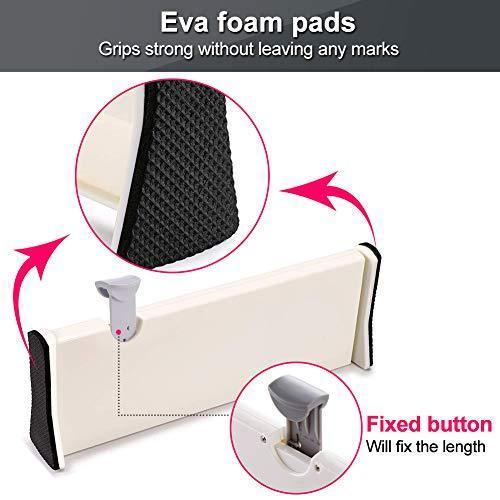 JONYJ Drawer Dividers/Organizer 4 Pack, Adjustable Separators 4" High Expandable from 11-17" for Bedroom, Bathroom, Closet, Office, Kitchen Storage, Strong Secure Hold, Foam Ends, Locks in Place