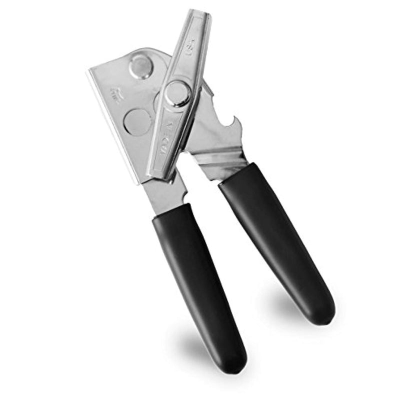 Can Opener With Rubber Grip Handles - Heavy Duty Chromed Steel - Black - By Bovado USA