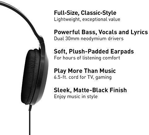 Panasonic Headphones RP-HT161-K Full-Sized Over-the-Ear Lightweight Long-Corded (Black)