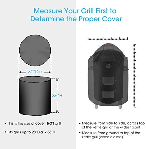 Unicook Heavy Duty Waterproof Dome Smoker Cover, 30" Dia by 36" H, Kettle Grill Cover, Barrel Cover, Water Smoker Cover, Fit Grill/Smoker for Weber Char-Broil and More