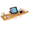 HOMFA Bamboo Bathtub Tray Bath Table Adjustable Caddy Tray with Extending Sides, Cellphone Tray and Wineglass Holder