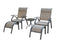 Backyard Classics Astoria 5-Piece Patio Seating Set with Adjustable Sling Chair, Ottomans and Glass Table Top