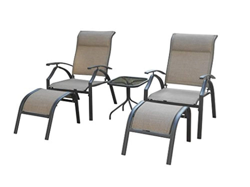 Backyard Classics Astoria 5-Piece Patio Seating Set with Adjustable Sling Chair, Ottomans and Glass Table Top