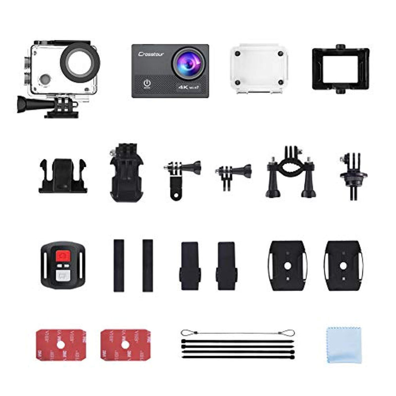 Crosstour 4K Action Camera 16MP WiFi Underwater Cam 30M Waterproof Case Sports Camera with Remote Control 2 Batteries and 19 Mounting Accessories