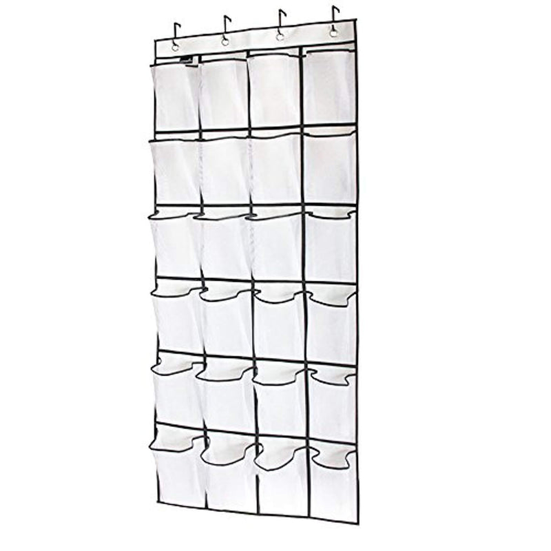 Tebery 24 Large Mesh Pockets Hanging Over the Door Shoe Organizer with 4 Steel Over the Door Hooks (White)