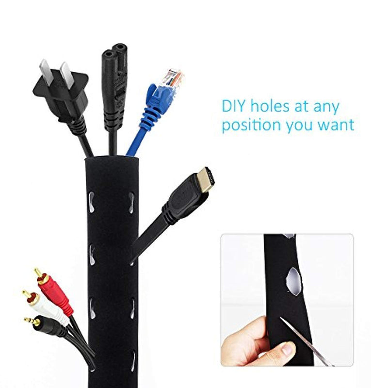 Kootek 118" Cable Management Sleeves, Neoprene Cable Organizer Wrap Flexible Cord Cover Wire Hider Reversible Black & White, Cuttable by Yourself for TV Computer Office Theater