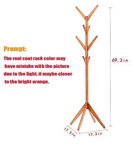 Neasyth Solid Wood Coat Rack Simple Entryway Standing Hall Tree Tetrapod Base for Hat Jacket Coat Hanger Rack in Living Room Bedroom (Teak Color)