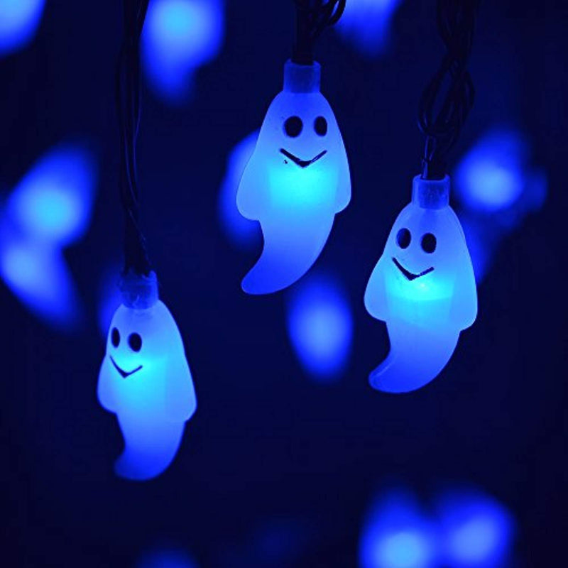 LEVIITEC Solar Halloween Decorations String Lights, 30 LED Waterproof Cute Ghost LED Holiday Lights for Outdoor Decor, 8 Modes Steady/Flickering Lights [Light Sensor] 19.7ft Blue