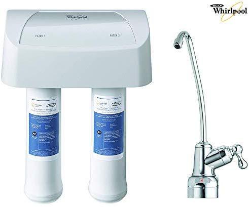 Whirlpool WHADUS5 Under Sink Water Filtration System with Chrome Faucet | Extra Long Life | Easy to Replace 2-Stage UltraEase Filter Cartridges, 1, Blue