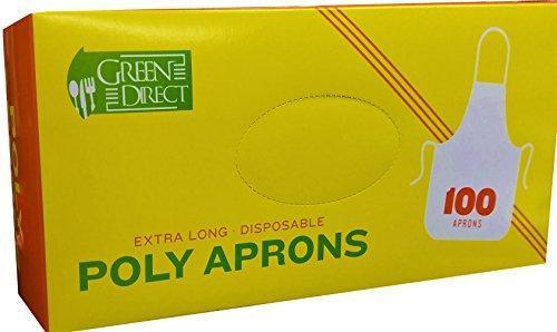 Green Direct White Disposable Plastic Aprons for Kitchen Cooking - Serving, 10 Packs of 100