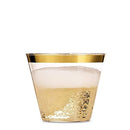 110 Gold Plastic Cups 9 Ounce - Elegant Disposable Clear Gold Rimmed Tumbler - Fancy Heavy Duty - Wedding Party Decoration Glasses with Gold Trim - Elegant Old Fashioned