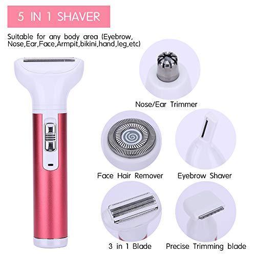 MOSCHOW 5-in-1 Ladies Electric Shaver for Women, Cordless Rechargeable Women Electric Razor Bikini Trimmer Body Hair Removal for Bikini Area Nose Armpit Arm Leg