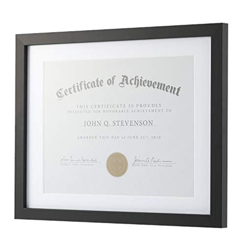 One Wall Upgrade Tempered Glass 11x14 Document Frame Black with 1 Mat for 8.5x11 Documents Certificate Diploma, Wood Picture Photo Frame