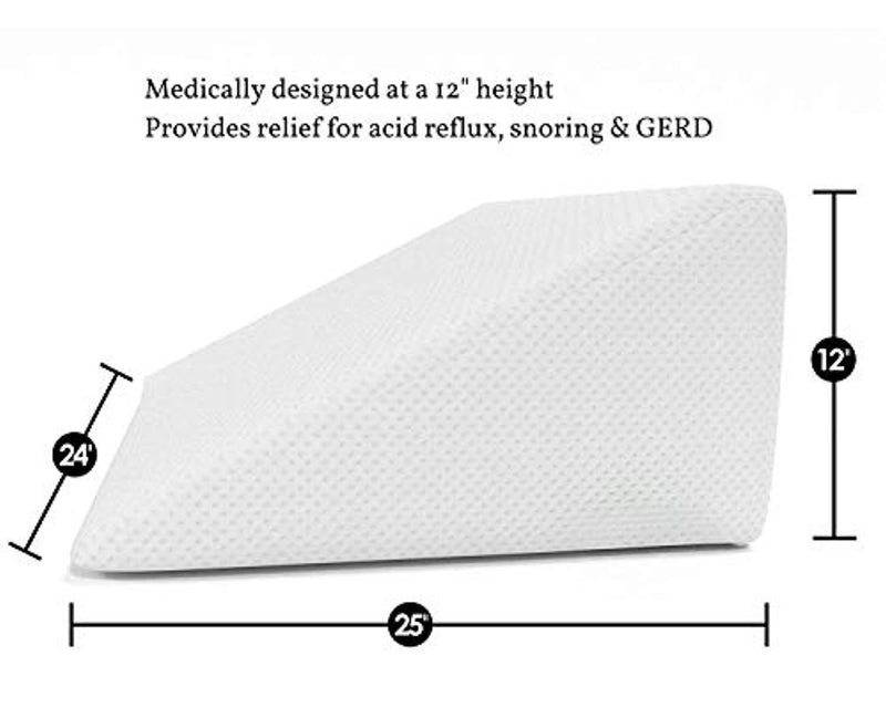 Cushy Form Bed Wedge Pillow with Memory Foam Top by Best for Sleeping, Reading, Rest or Elevation - Breathable and Washable Cover (12 Inch Wedge, White)