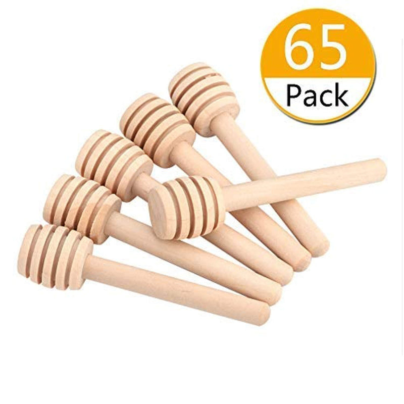 3 Inch mini wooden honey dipper sticks,honey Jar dispense drizzle honey and wedding party favors.(Pack of 65)