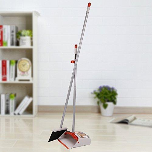 TreeLen Dust Pan and Broom/Dustpan Cleans Broom Combo with 40"/52" Long Handle for Home Kitchen Room Office Lobby Floor Use Upright Stand up Dustpan Broom Set (A Yellow Broom Set)