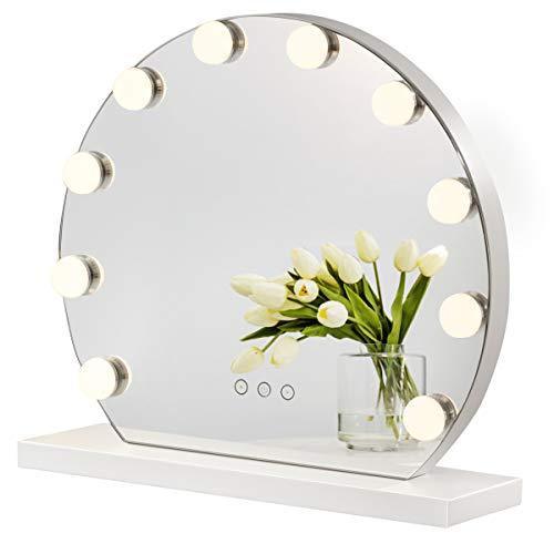 Tangkula Makeup Vanity Mirror with Light, Hollywood Style Mirror with Base Touch Screen High Definition Cosmetic Mirror with 10 LED Dimmable Bulbs 3 Color Lighting Modes, Tabletop Frameless Mirror
