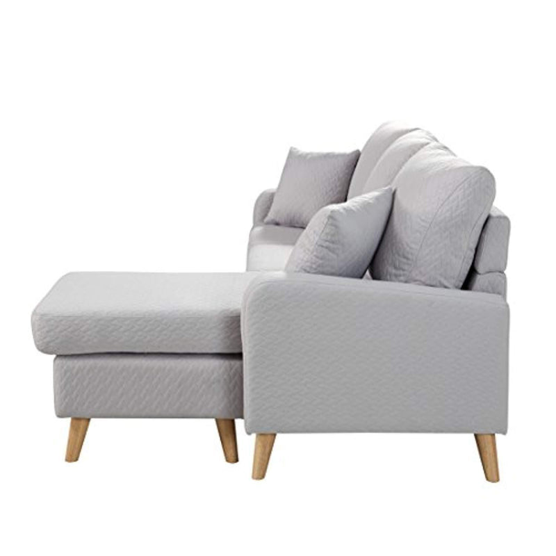 Divano Roma Furniture Mid Century Modern Linen Fabric Small Space Sectional Sofa with Reversible Chaise (Light Grey)