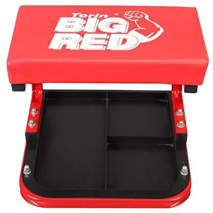 Torin Big Red Rolling Creeper Garage/Shop Seat: Padded Mechanic Stool with Tool Tray, Red