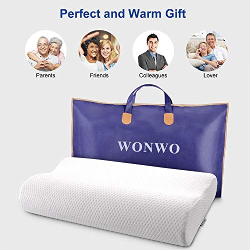 Wonwo Memory Foam Pillow, Bed Pillow for Side, Back, Stomach Sleepers Cervical Pillow for Neck Pain Orthopedic Contour Pillow with Removable Washable Cover