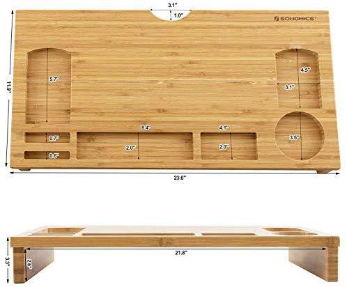 SONGMICS Monitor Stand Riser with Storage Organizer Office Computer Desk Laptop Cellphone TV Printer Stand Desktop Container Bamboo Wood Natural ULLD201